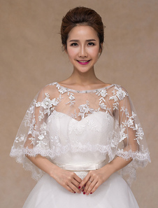 Boléro de mariage en dentelle ivoire ouvert devant