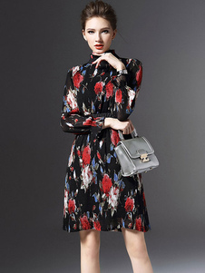 Robe skater bohémien multicolore plissé imprimé fleuri