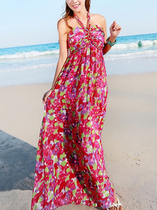 Robe d'été rose multicolore fleurie à bretelles