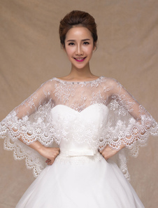 Boléro de mariage en dentelle ivoire ouvert devant