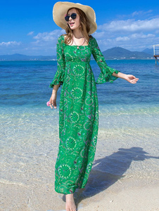 Robe d'été vert gazone multicolore fleurie