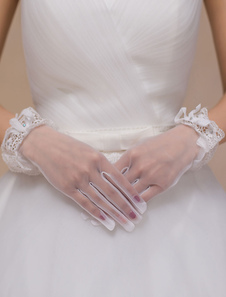 Gants Gants en tulle ivoire de mariage Longueur de poignet