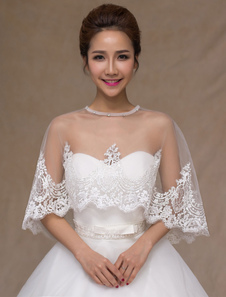 Boléro de mariage en dentelle ivoire ouvert devant