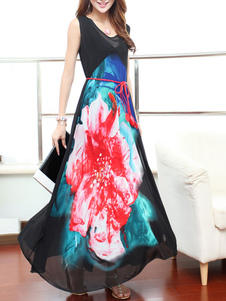 Robe d'été multicolore multicolore fleurie à bretelles