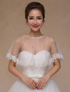 Boléro de mariage en dentelle ivoire ouvert devant