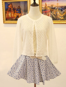 Mélange de coton Chic blanc Lolita Cardigan pour femmes
