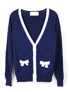 Deep Blue Bow coton mélange Lolita Cardigan pour femme