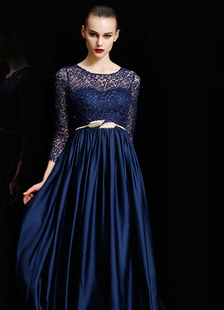 Robe de bal A-ligne en tulle col rond avec ceinture