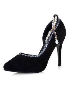 Chaussures de mariage à talons en cuir poncé avec perles