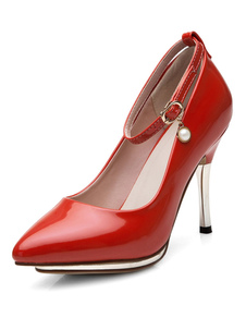 Chaussures plateforme de mariée verni avec perles à talons aigus