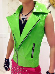 Magnétique costume de danse hip-hop en PU Vert Gilet