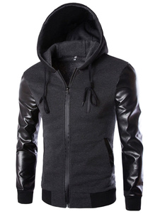 Black façonnage coton mélange Hoodie pour les hommes