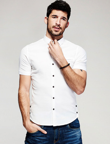 Coton blanc boutons de chemise Casual pour hommes