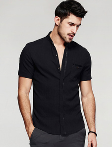 Coton noir formant des boutons de chemise Casual pour hommes