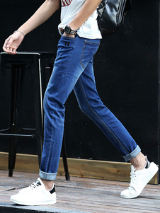 Chic bleu façonnage neuvième Denim Jeans pour hommes