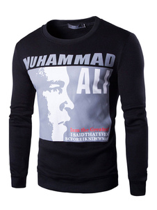 Personnage noir lettres impression coton mélange Sweatshirt pour homme