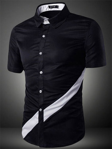Noir rayures chemise coton impression Casual pour hommes