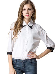 Blanc de façonnage occasionnel chemisier en mousseline de soie