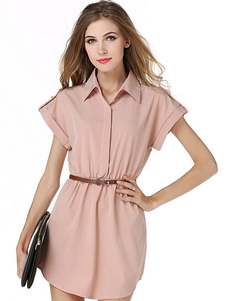 Ceinture rose coton mélange Shirt Dress