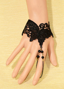 Bracelet Perles dentelle papillon noir pour femmes