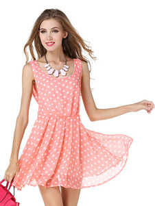 Mini-robe rose pois dos-nu en mousseline de soie robe