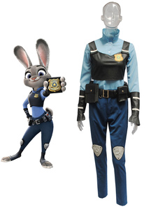 Zootopia Judy Hopps Lapin Toussaint Cosplay Costume Bleu Coton Sash