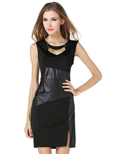 Black Split découpe Polyester Mini robe