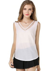 Blanches Backless semi Sheer mousseline Camis pour femmes