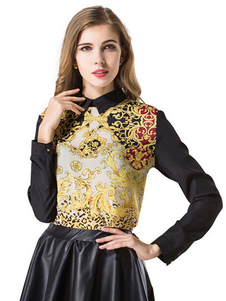 Chemisier en mousseline de soie noire impression fermeture à glissière