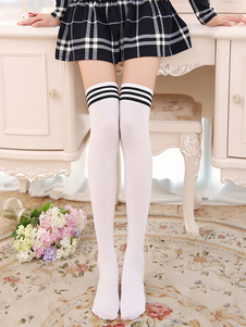 White Stripes Over-the-Knee coton bas pour femmes