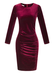 Bourgogne robe Bodycon plissé robe de flanelle