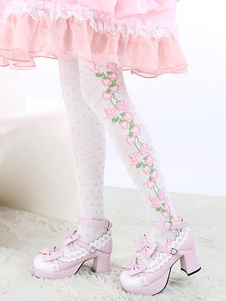 Chaussettes blanches Floral Lolita synthétique impression