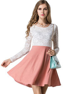 Color Block volants dentelle Flare robe