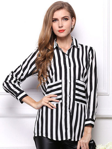 Rayures bicolores poches chemisier en mousseline de soie