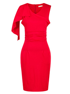 Volants rouge romain tricot robe Bodycon