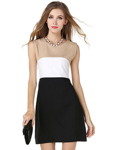 Façonner le mélange de coton Mini robe de bloc de couleur