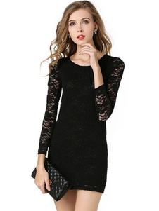 Dentelle noire semi Sheer Bodycon Dress