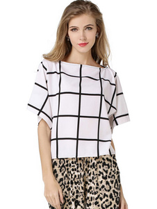 Plaid blanc surdimensionné chemisier en mousseline de soie