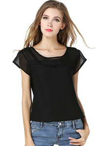 Black Mesh façonnage chemisier en mousseline de soie