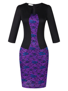 Multicolor Bodycon Dress imprimer romain tricot dentelle robe