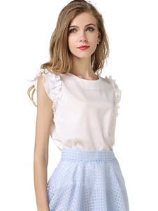 White volants en mousseline de soie chemisier Chic