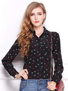 Blouse Chic en mousseline de soie imprimée noire