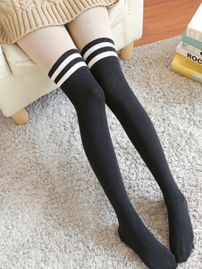 Over-the-Knee noir rayures coton bas pour femmes