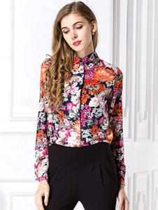 Multicolor Floral Print Blouse en mousseline de soie