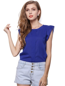 Bleu Blouse en mousseline de soie de Chic décontracté pour femmes