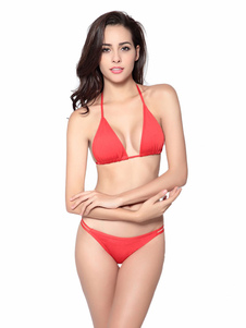 Licol rouge sangle Polyester Bikini Set