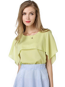 Vert Ruffles hiérarchisé chemisier en mousseline de soie