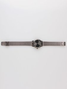 Montre en acier inoxydable forme ronde gris foncé pour les femmes