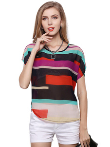 Multicolor surdimensionné Print Blouse en mousseline de soie pour les femmes