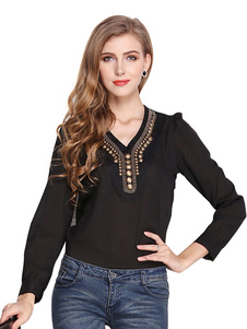 Chemisier en mousseline de soie des détails en métal noir pour femmes